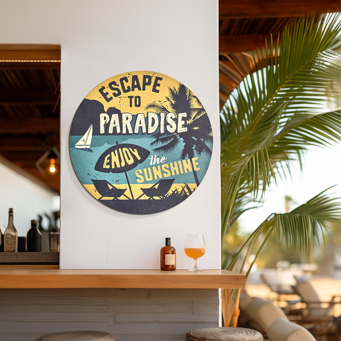 Escape to Paradise Round MDF Wall Plaque - 20" x 20" x 0.35"