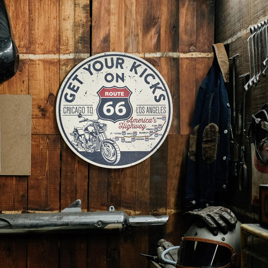 Get Your Kicks Round MDF Wall Plaque - 20" x 20" x 0.35"