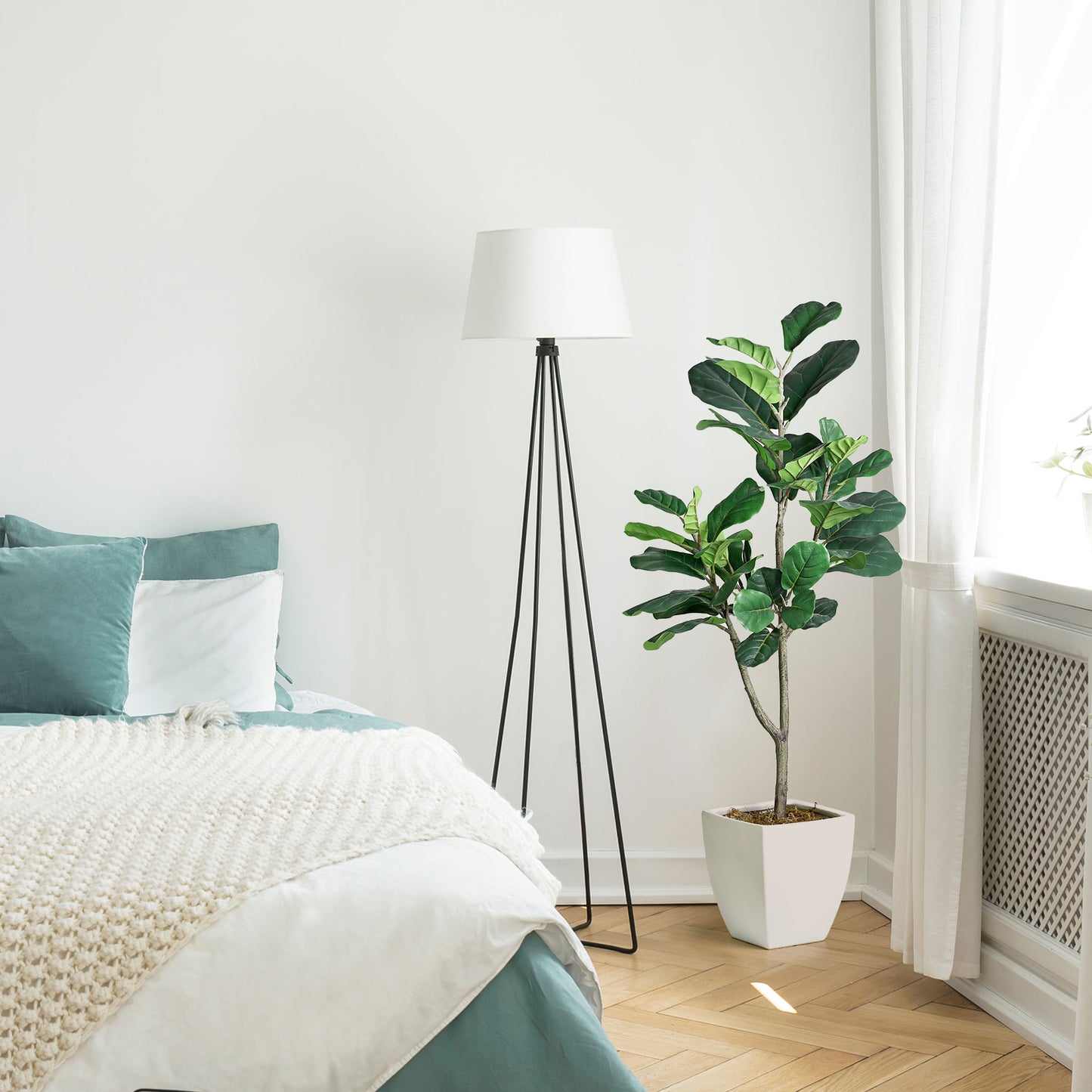 Artificial Fiddle Fig Tree in White Square Ceramic Pot - 48" - Botanica Home ™