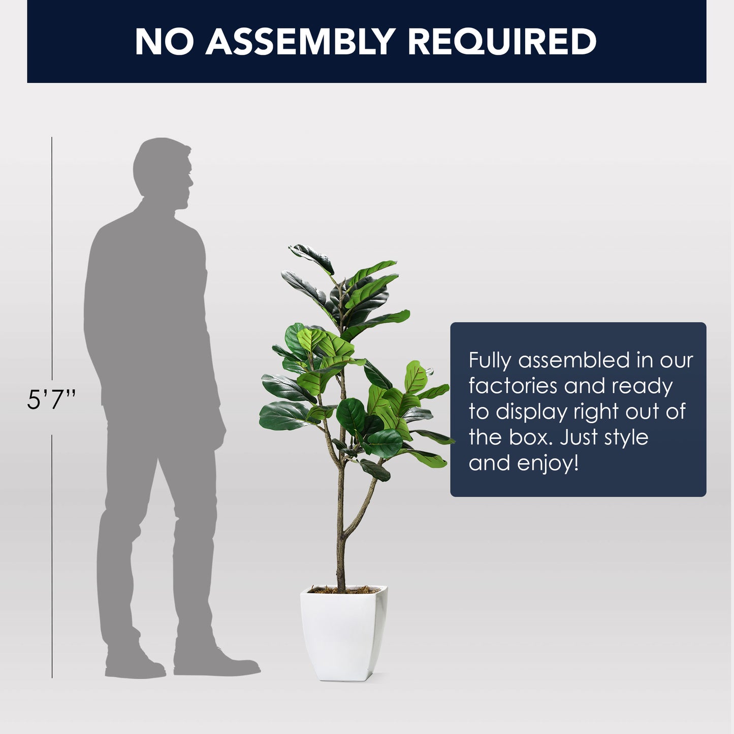 Artificial Fiddle Fig Tree in White Square Ceramic Pot - 48" - Botanica Home ™