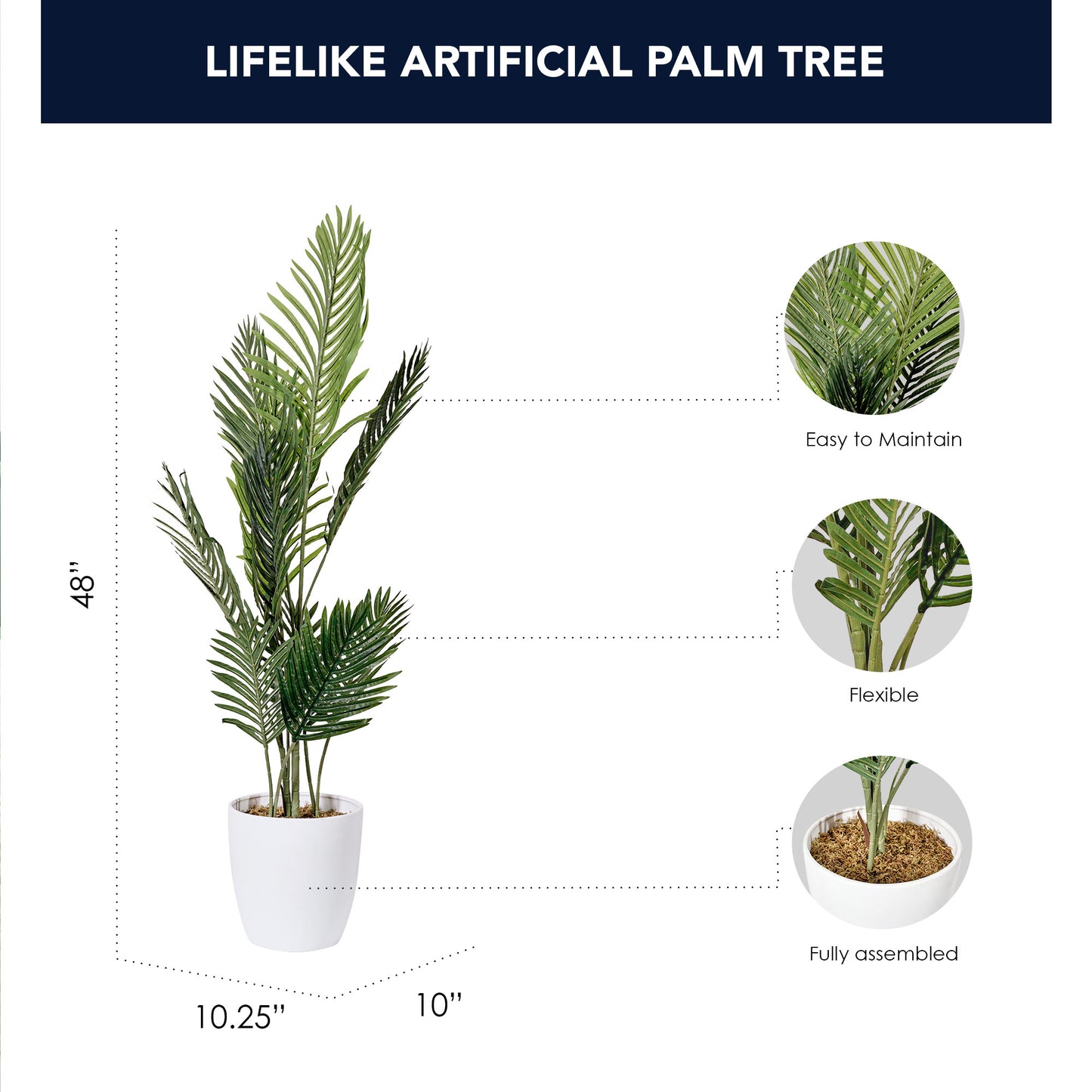 Artificial Palm Tree in White Tapered Ceramic Pot - 48" - Botanica Home ™