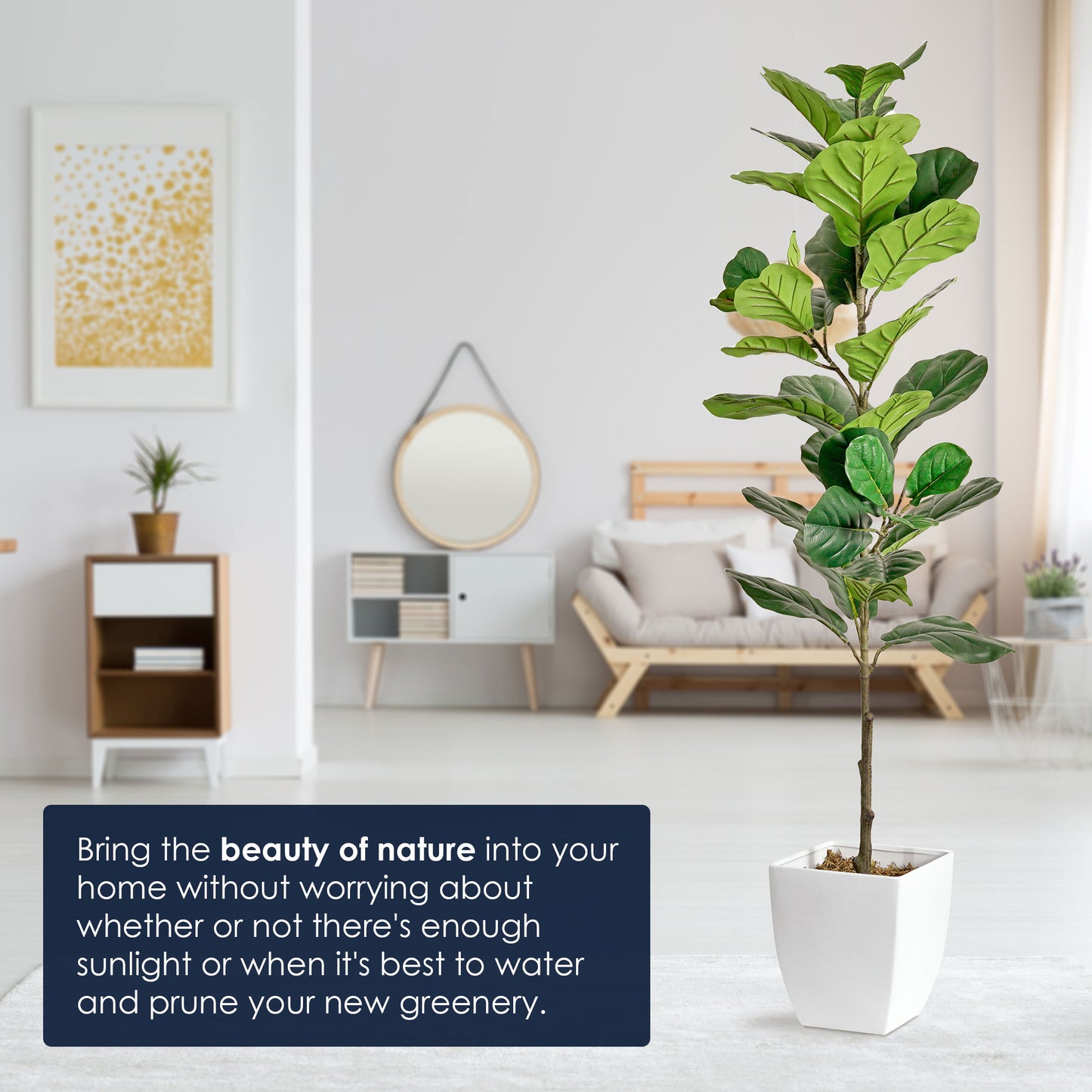 Artificial Fiddle Fig Tree in White Square Ceramic Pot - 60" - Botanica Home ™