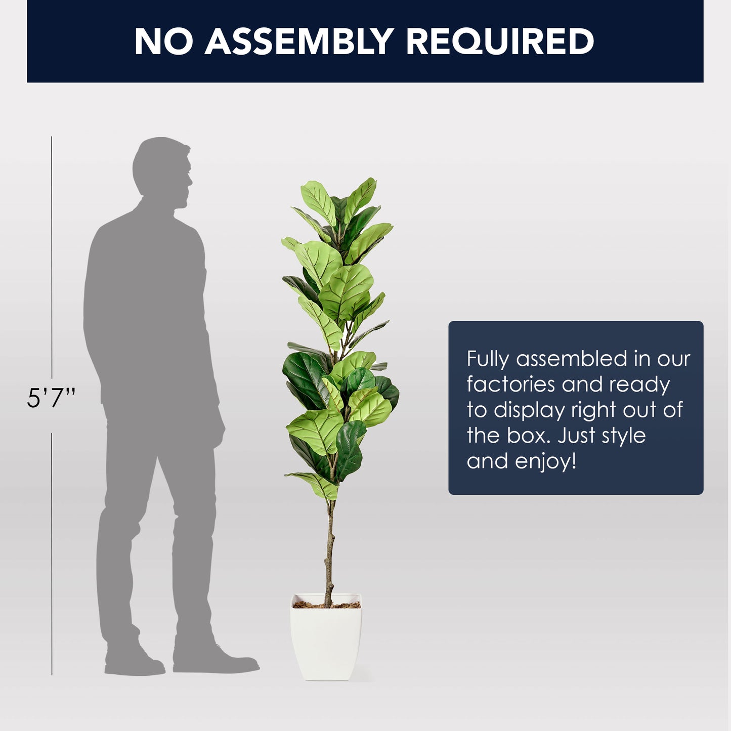 Artificial Fiddle Fig Tree in White Square Ceramic Pot - 60" - Botanica Home ™
