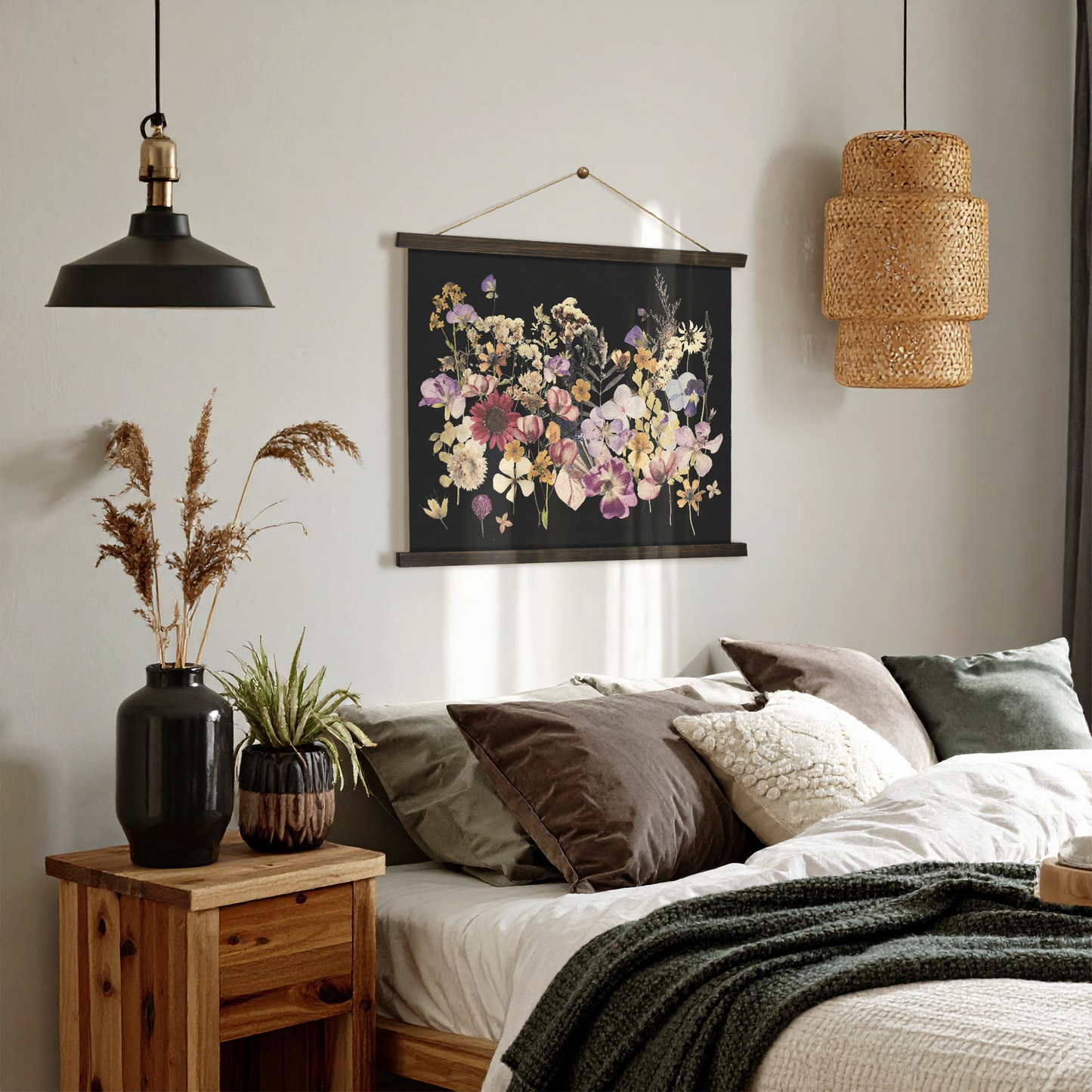 Boho Botanical Dried Flowers Wall Art - Framed Floral Decor
