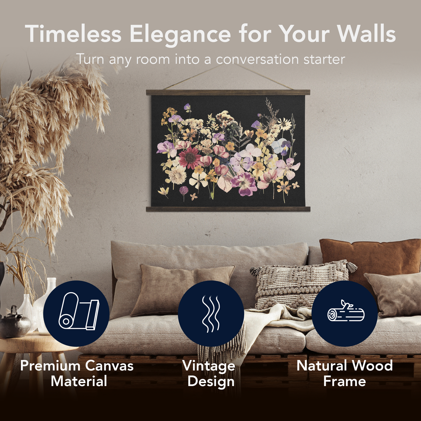 Boho Botanical Dried Flowers Wall Art - Framed Floral Decor