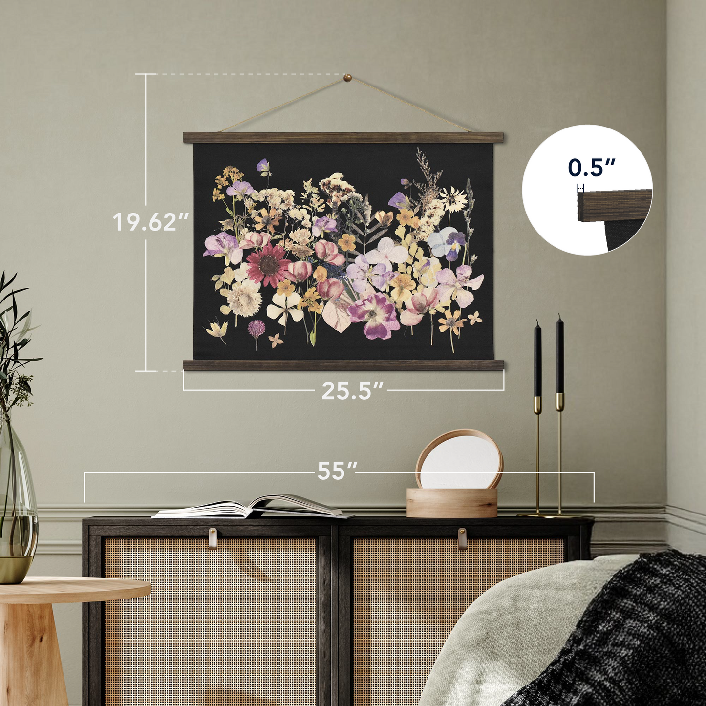 Boho Botanical Dried Flowers Wall Art - Framed Floral Decor