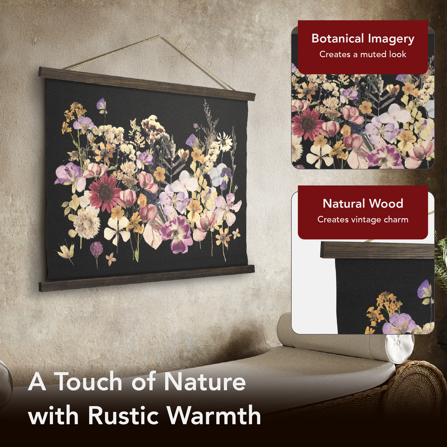 Boho Botanical Dried Flowers Wall Art - Framed Floral Decor