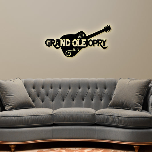 Grand Ole Opry laser cut guitar metal sign featuring back lit LED