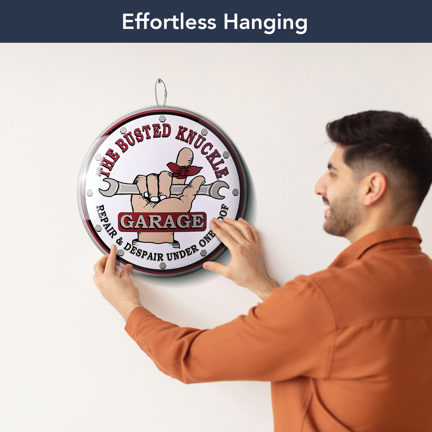 Busted Knuckle Garage Domed Metal Sign Round Dome Metal Sign - 15"