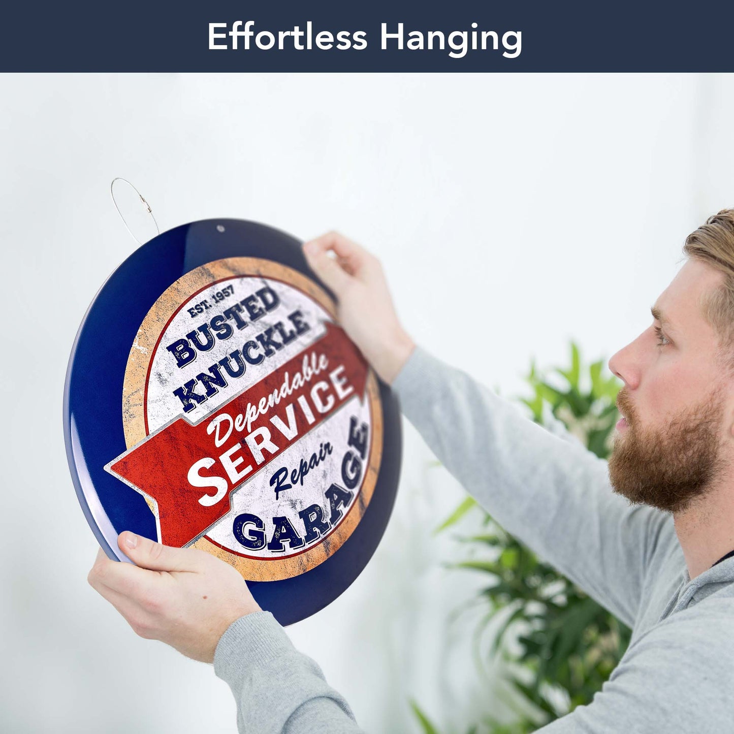 Busted Knuckle Repair Garage Domed Metal Sign Round Dome Metal Sign - 15"