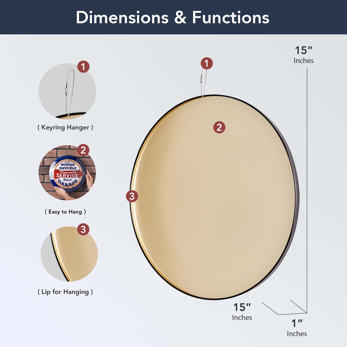 Busted Knuckle Repair Garage Domed Metal Sign Round Dome Metal Sign - 15"