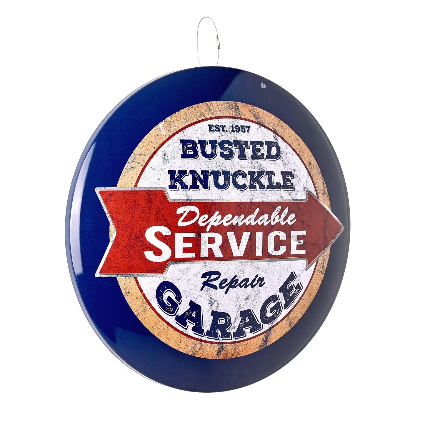 Busted Knuckle Repair Garage Domed Metal Sign Round Dome Metal Sign - 15"