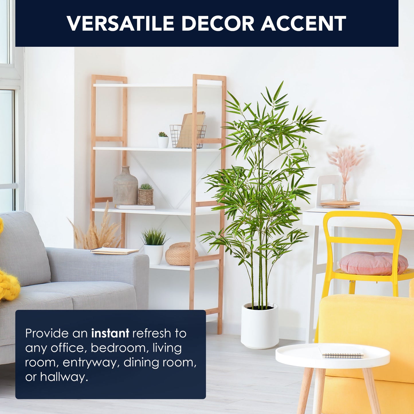 Realistic Artificial Bamboo Tree Faux Plant in a White Pot - 60" - Botanica Home