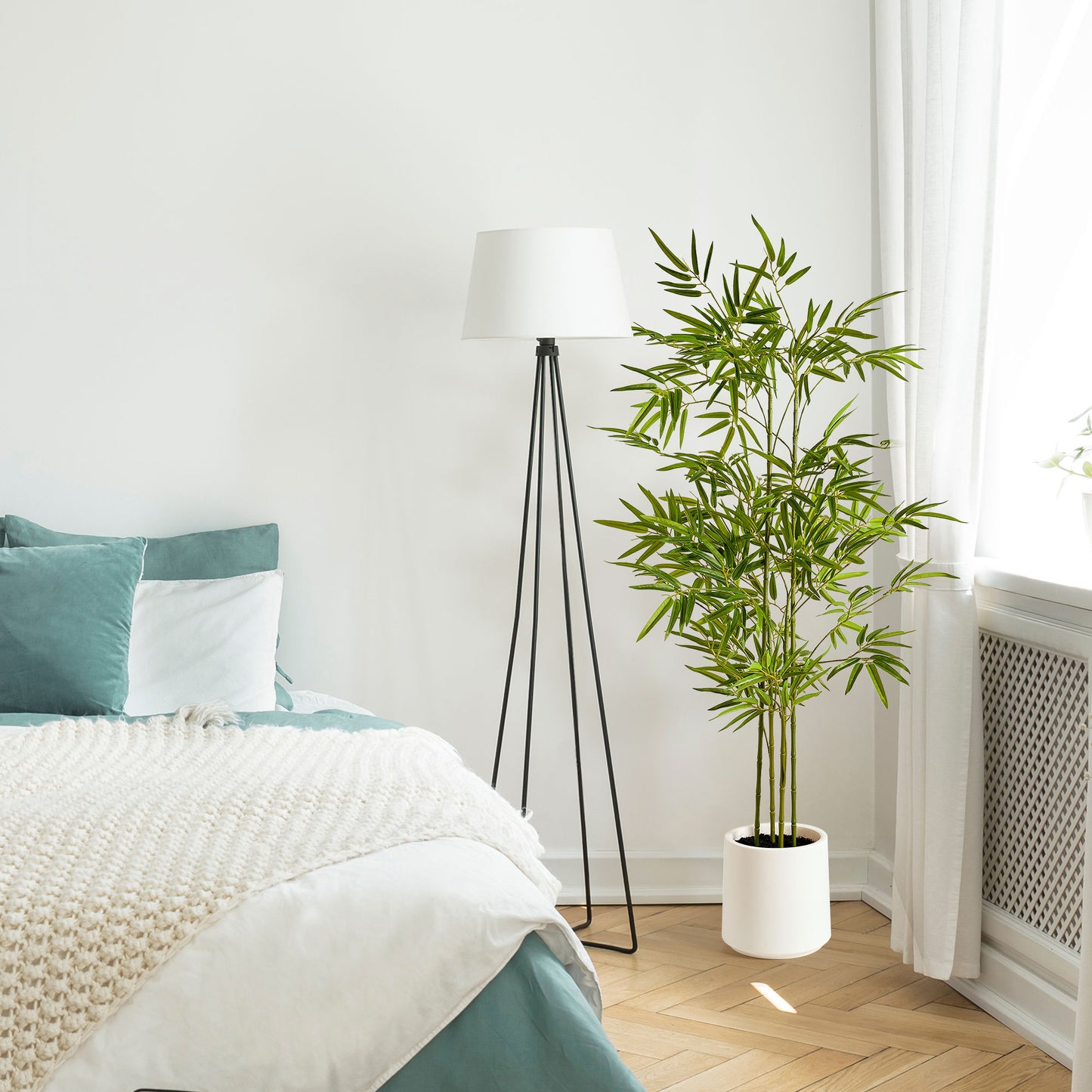 Realistic Artificial Bamboo Tree Faux Plant in a White Pot - 60" - Botanica Home