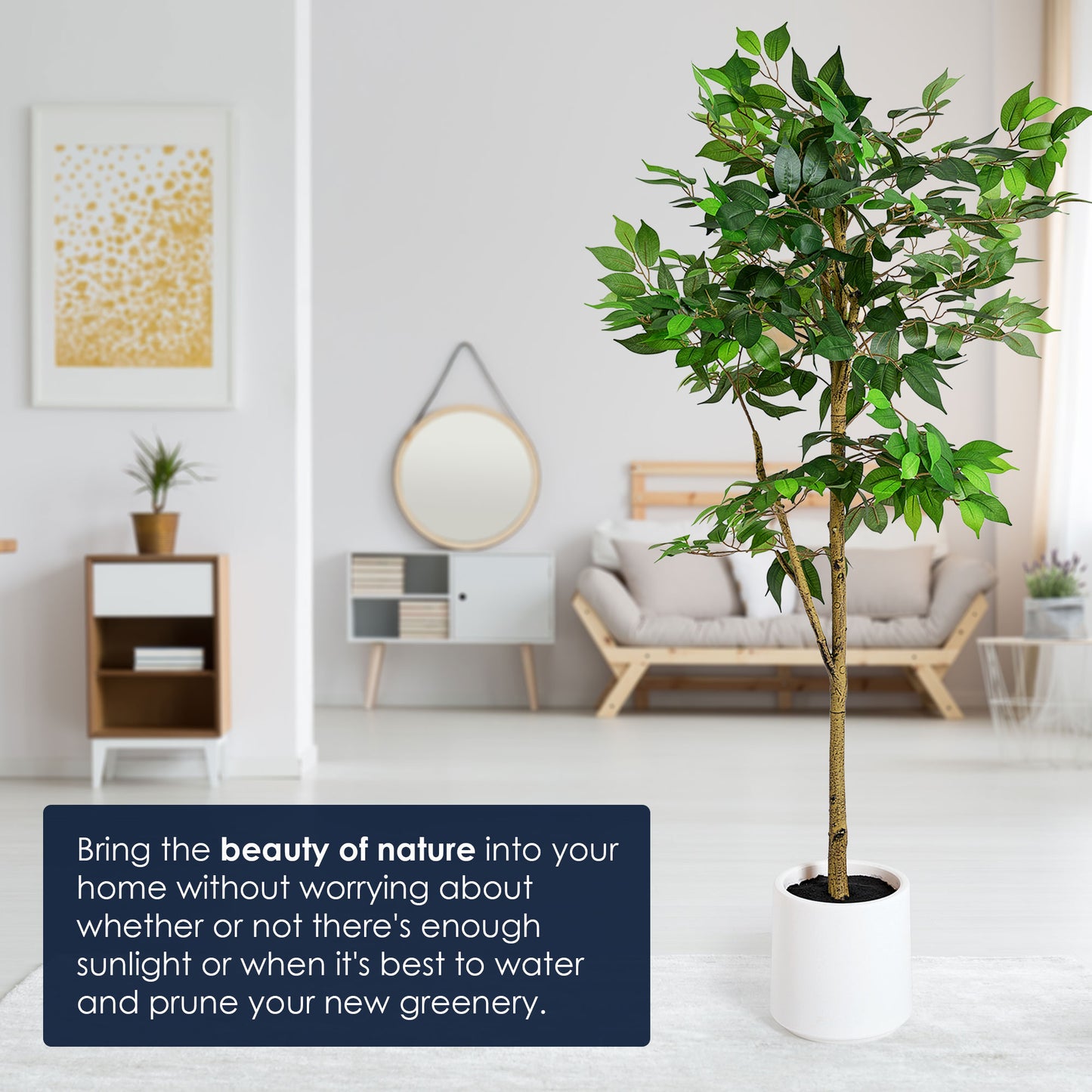 Realistic Artificial Ficus Tree Faux Plant in a White Pot - 60" - Botanica Home