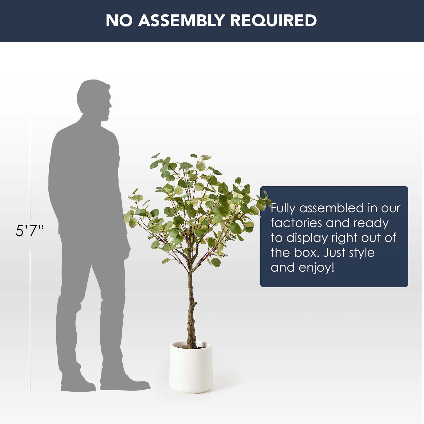 Realistic Artificial Eucalyptus Tree in a White Pot Faux Plant for Indoor Living Room or Office - 48"