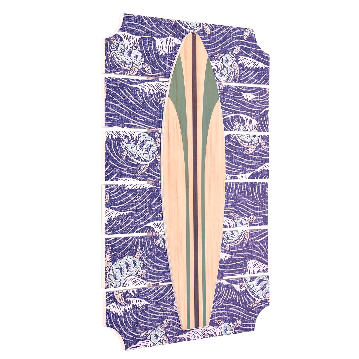 Kona Coast by Reyn Spooner HONU 'AUKAI Horizon Blue Surfboard on Plank Wall Art - 14" x 20"