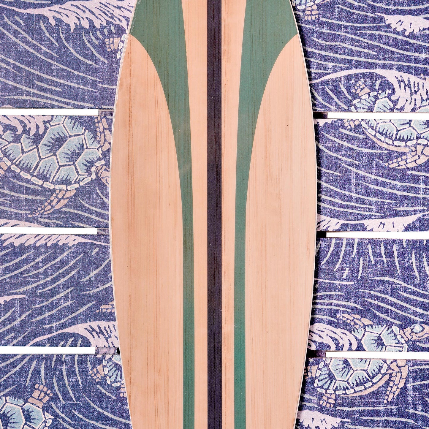 Kona Coast by Reyn Spooner HONU 'AUKAI Horizon Blue Surfboard on Plank Wall Art - 14" x 20"