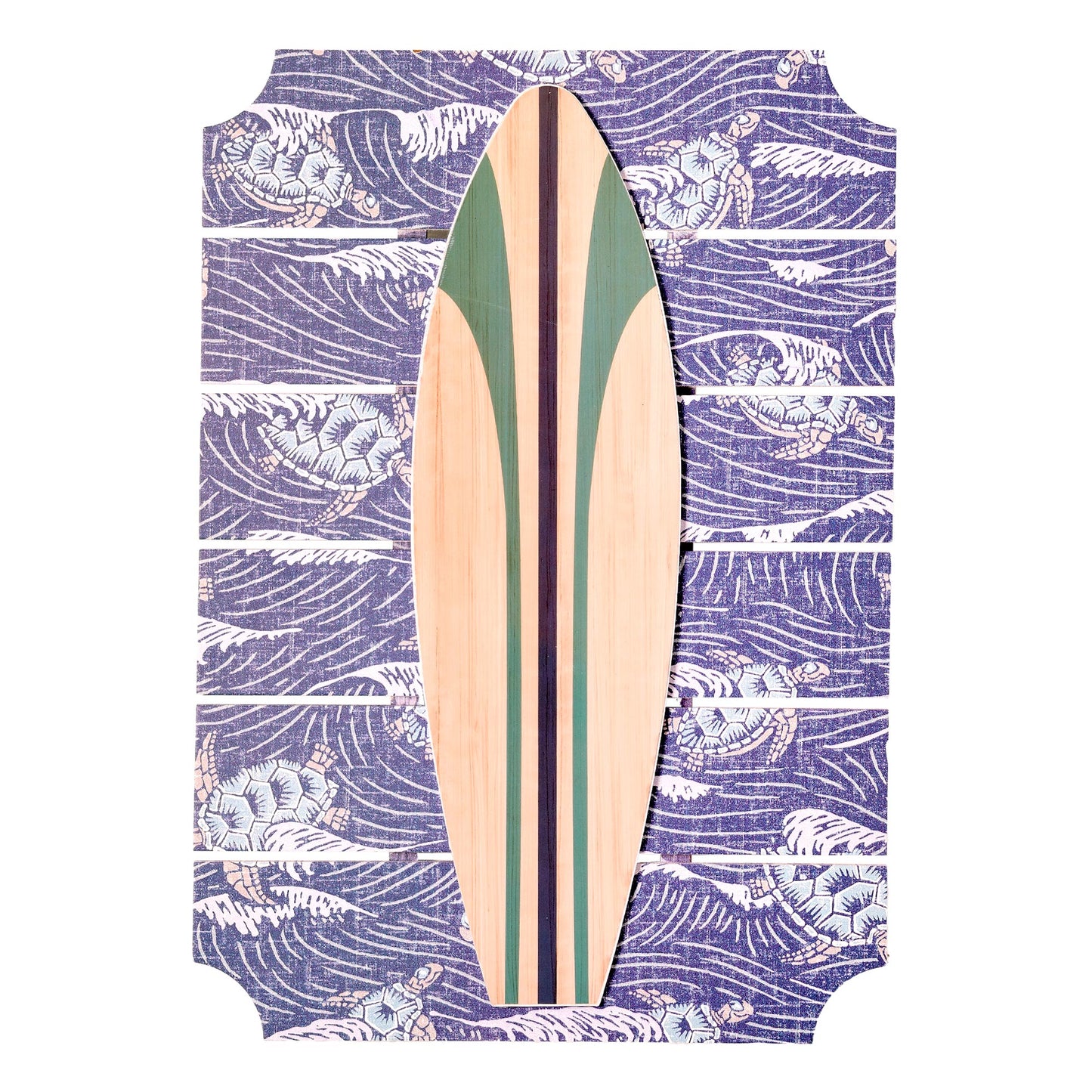 Kona Coast by Reyn Spooner HONU 'AUKAI Horizon Blue Surfboard on Plank Wall Art - 14" x 20"