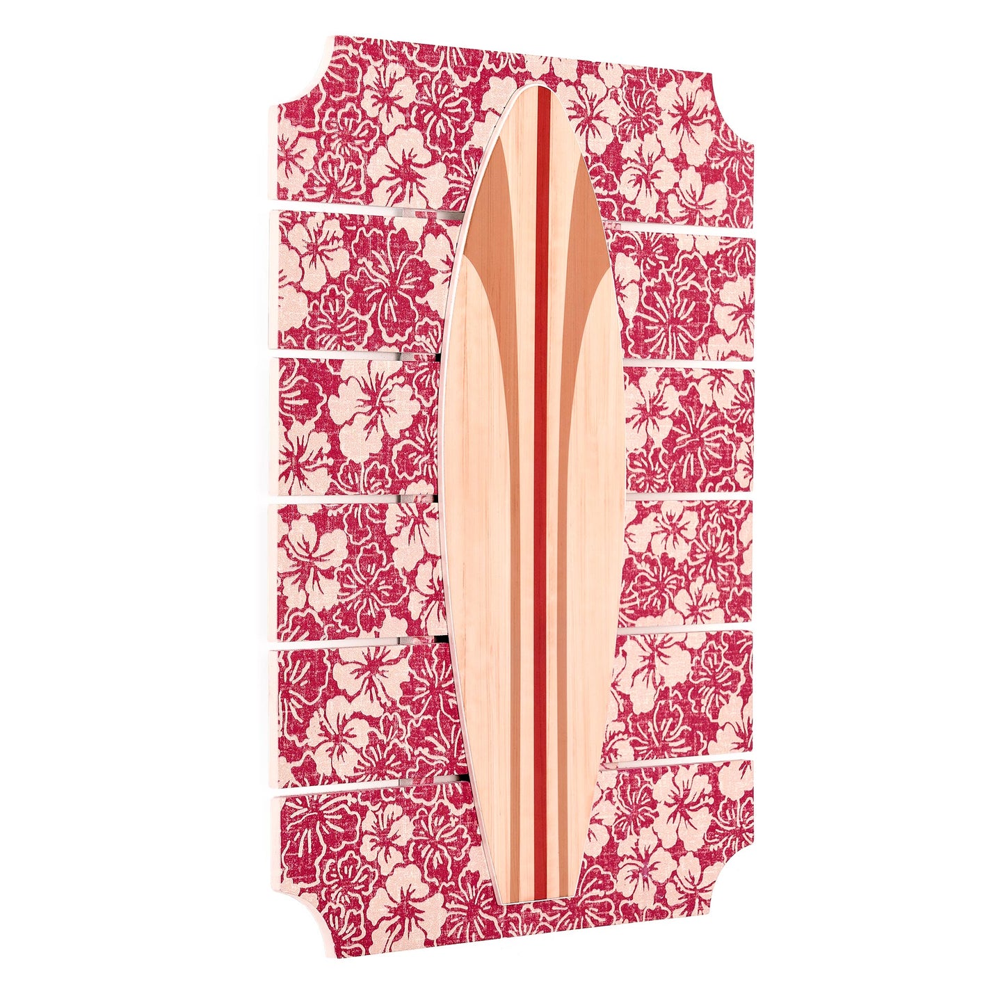 Kona Coast by Reyn Spooner Biscus Bounty Red Surfboard on Plaque Wall Art - 14" x 20"