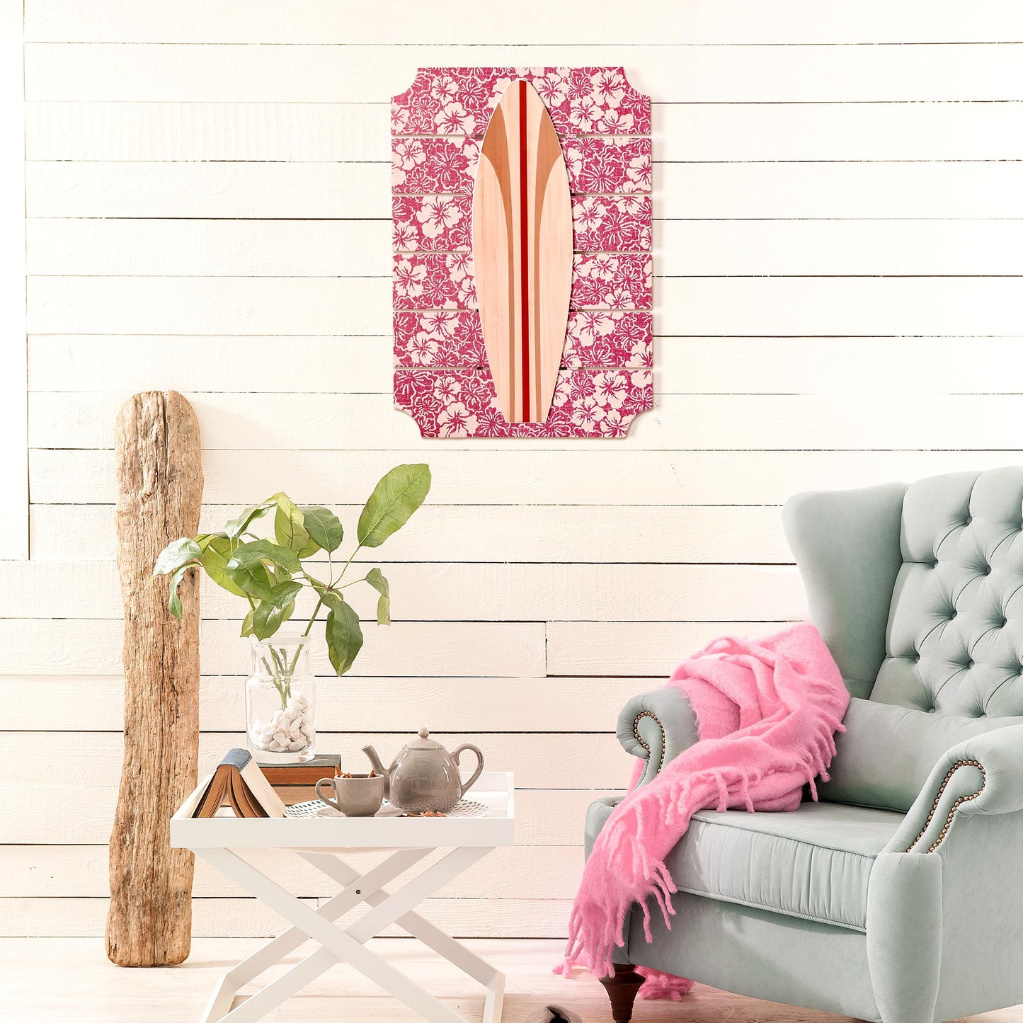 Kona Coast by Reyn Spooner Biscus Bounty Red Surfboard on Plaque Wall Art - 14" x 20"