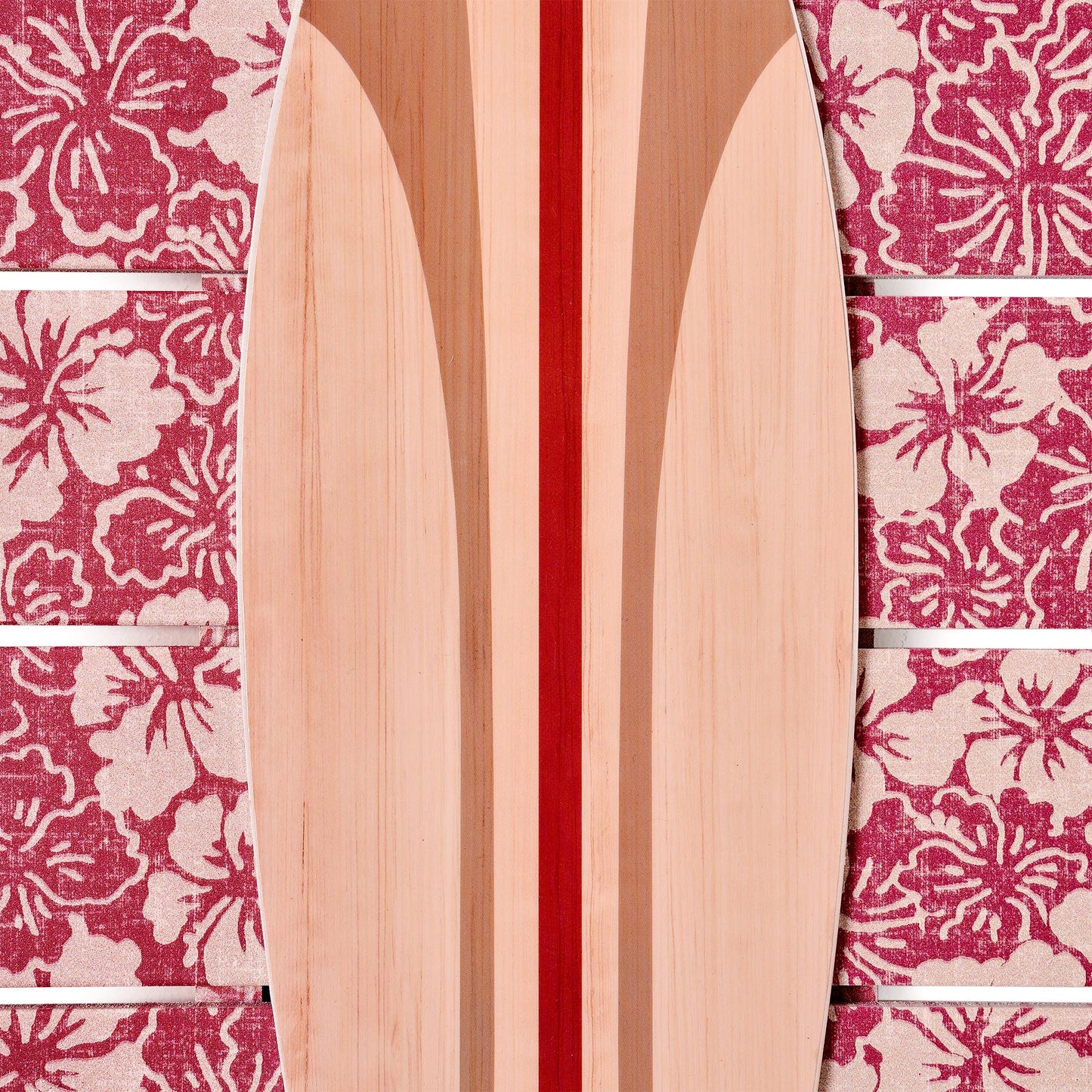 Kona Coast by Reyn Spooner Biscus Bounty Red Surfboard on Plaque Wall Art - 14" x 20"