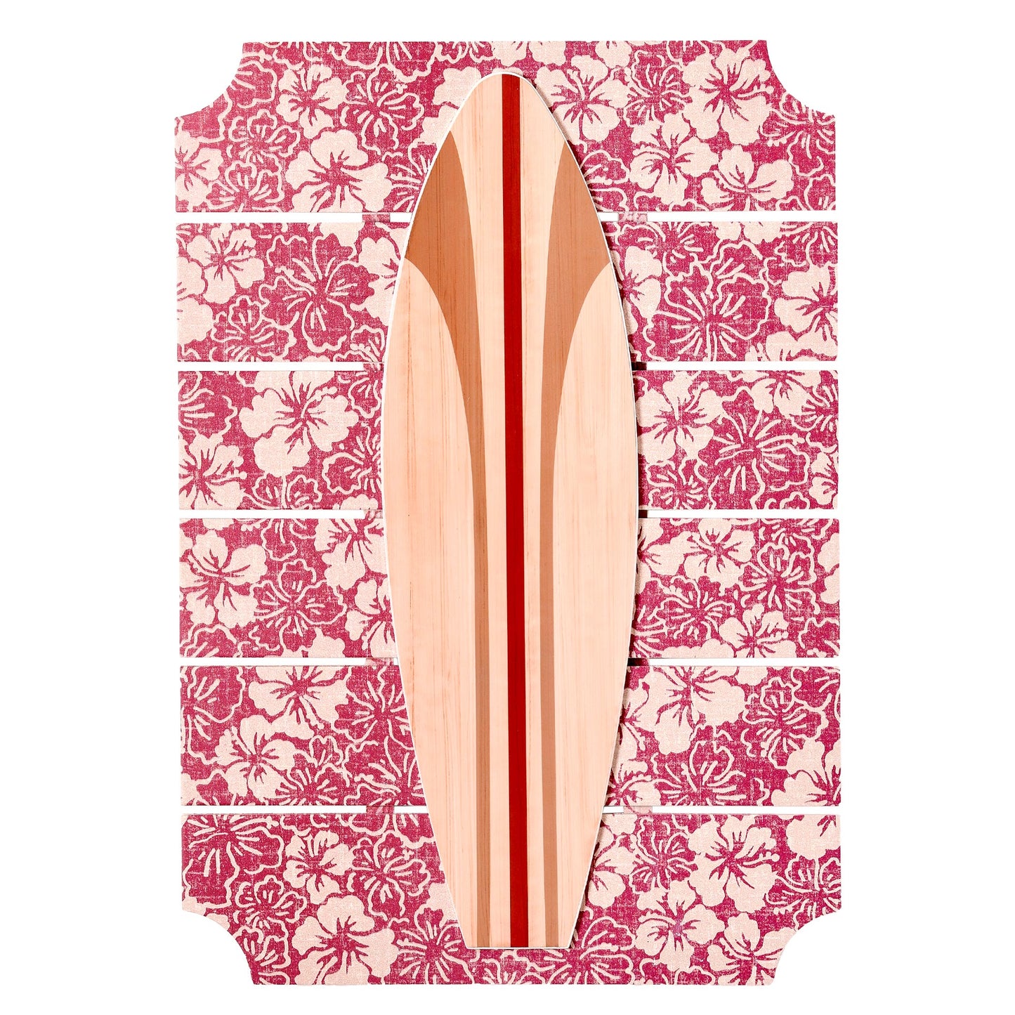 Kona Coast by Reyn Spooner Biscus Bounty Red Surfboard on Plaque Wall Art - 14" x 20"