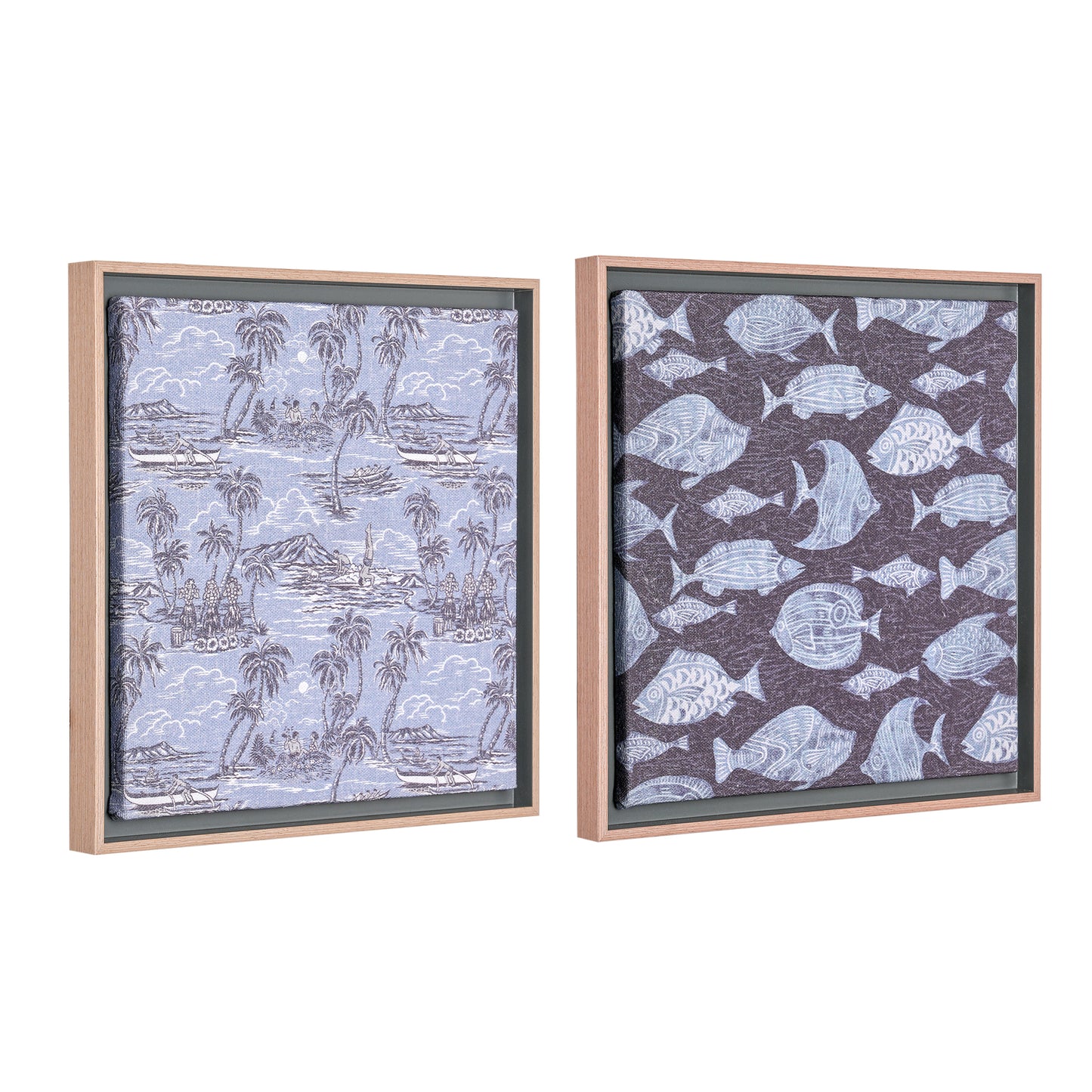Kona Coast by Reyn Spooner Framed Floated Tropical Blue Fish Floated Printed Linen Wall Art Set of 2