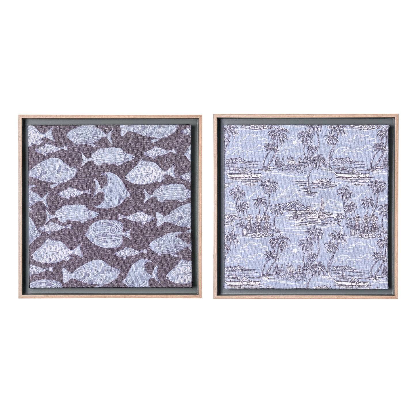 Kona Coast by Reyn Spooner Framed Floated Tropical Blue Fish Floated Printed Linen Wall Art Set of 2