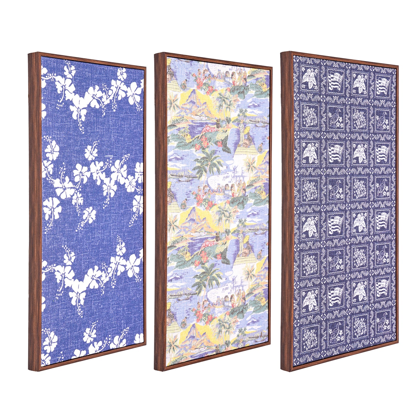 Kona Coast by Reyn Spooner Framed 50th State Flower, Transpacific 40's, Lahaina Sailor, Printed Linen Wall Art Set of 3