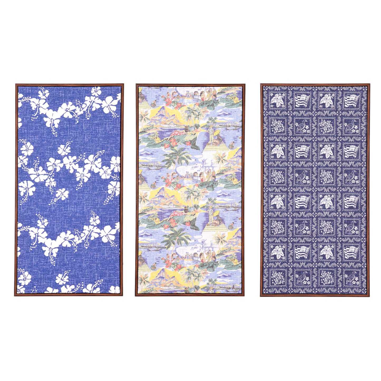 Kona Coast by Reyn Spooner Framed 50th State Flower, Transpacific 40's, Lahaina Sailor, Printed Linen Wall Art Set of 3