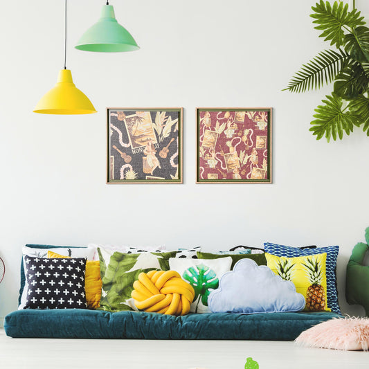 Kona Coast by Reyn Spooner Framed Waikiki Nostalgia Floated Printed Linen Wall Art Set of 2