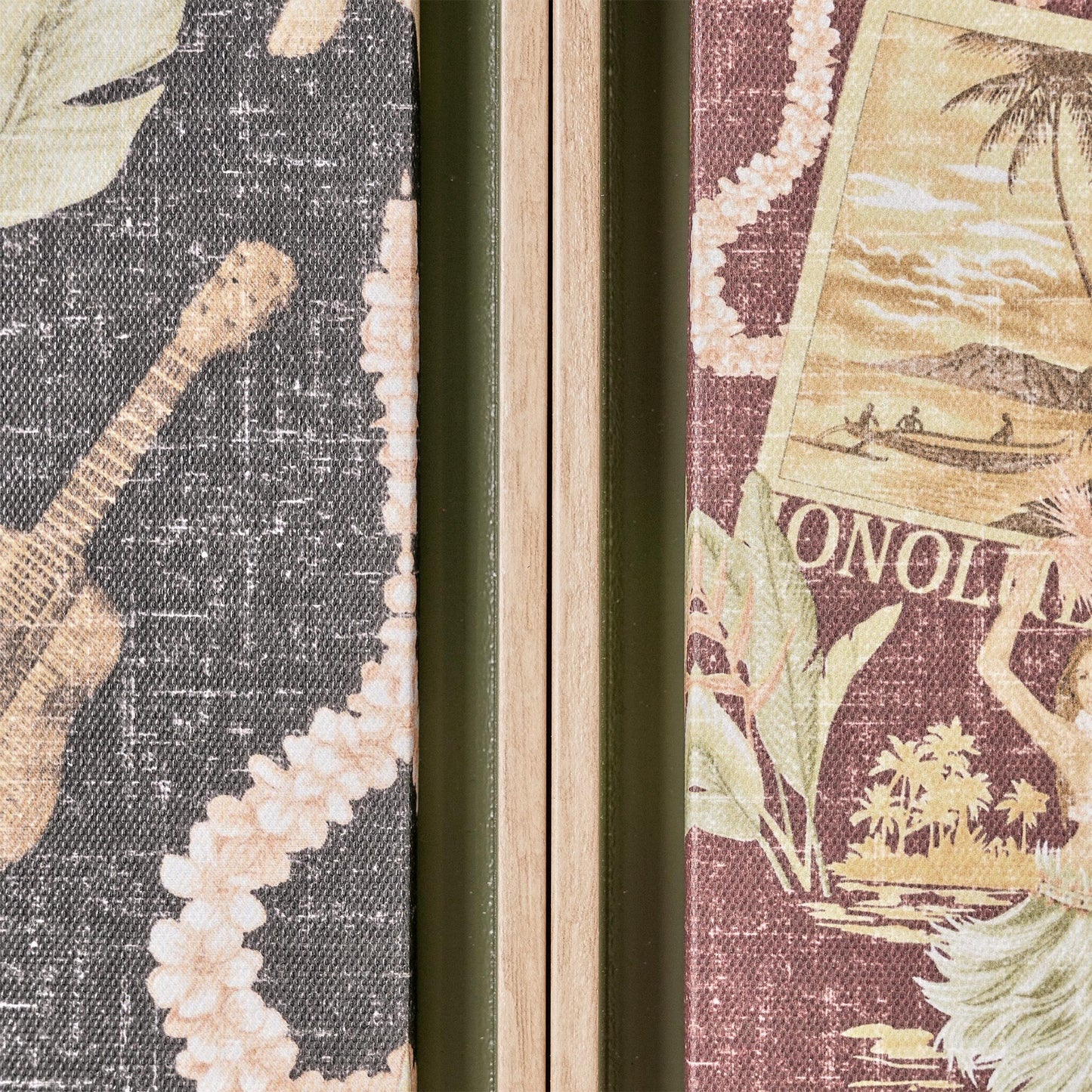 Kona Coast by Reyn Spooner Framed Waikiki Nostalgia Floated Printed Linen Wall Art Set of 2