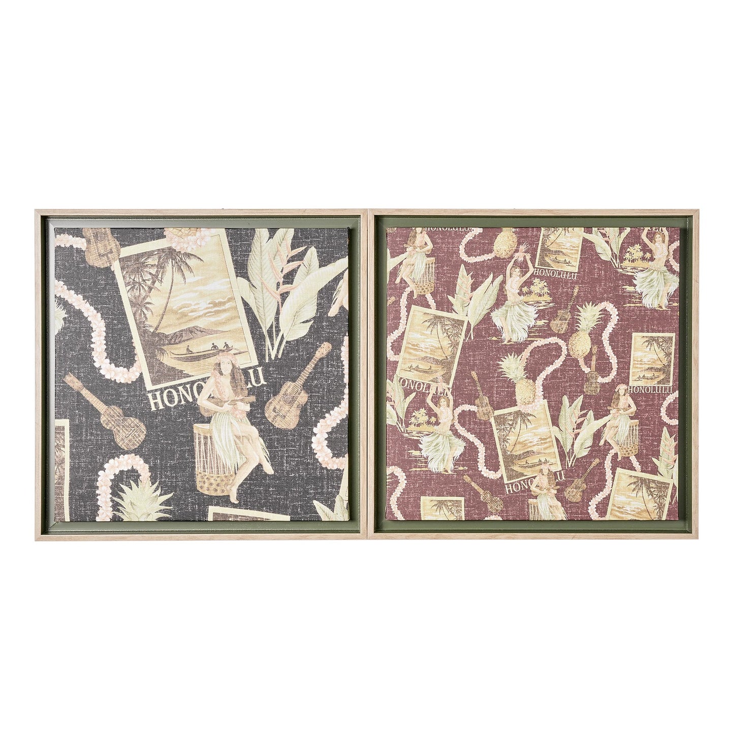 Kona Coast by Reyn Spooner Framed Waikiki Nostalgia Floated Printed Linen Wall Art Set of 2