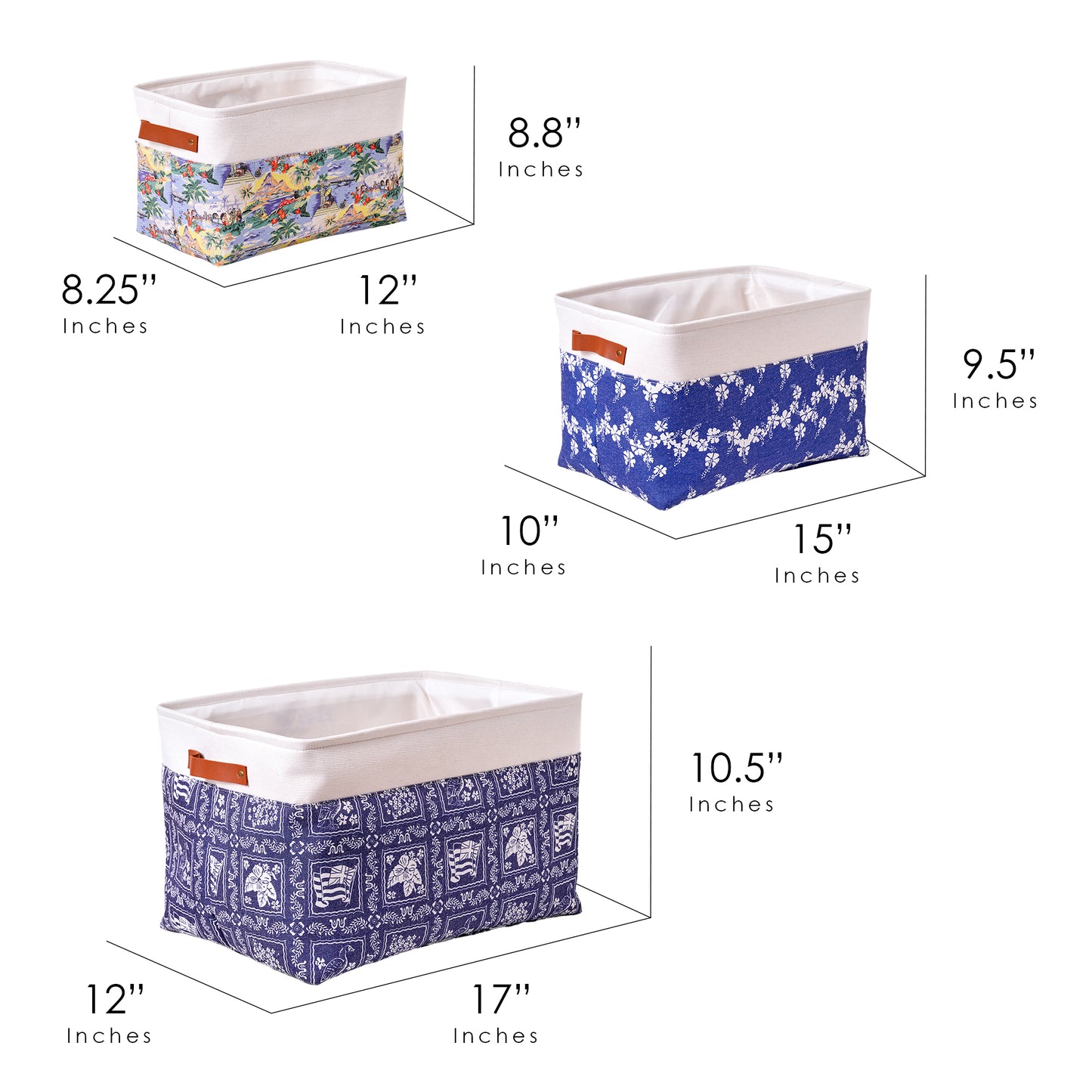 Kona Coast by Reyn Spooner 50th State Flower, Transpacific 40's, Lahaina Sailor, Printed Fabric Basket Set of 3