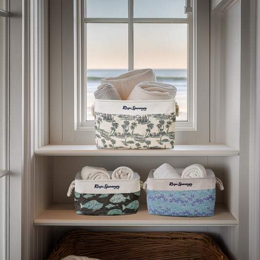 Kona Coast by Reyn Spooner 50th State Waves, The Reef, Island Paradise, Printed Fabric Basket Set of 3