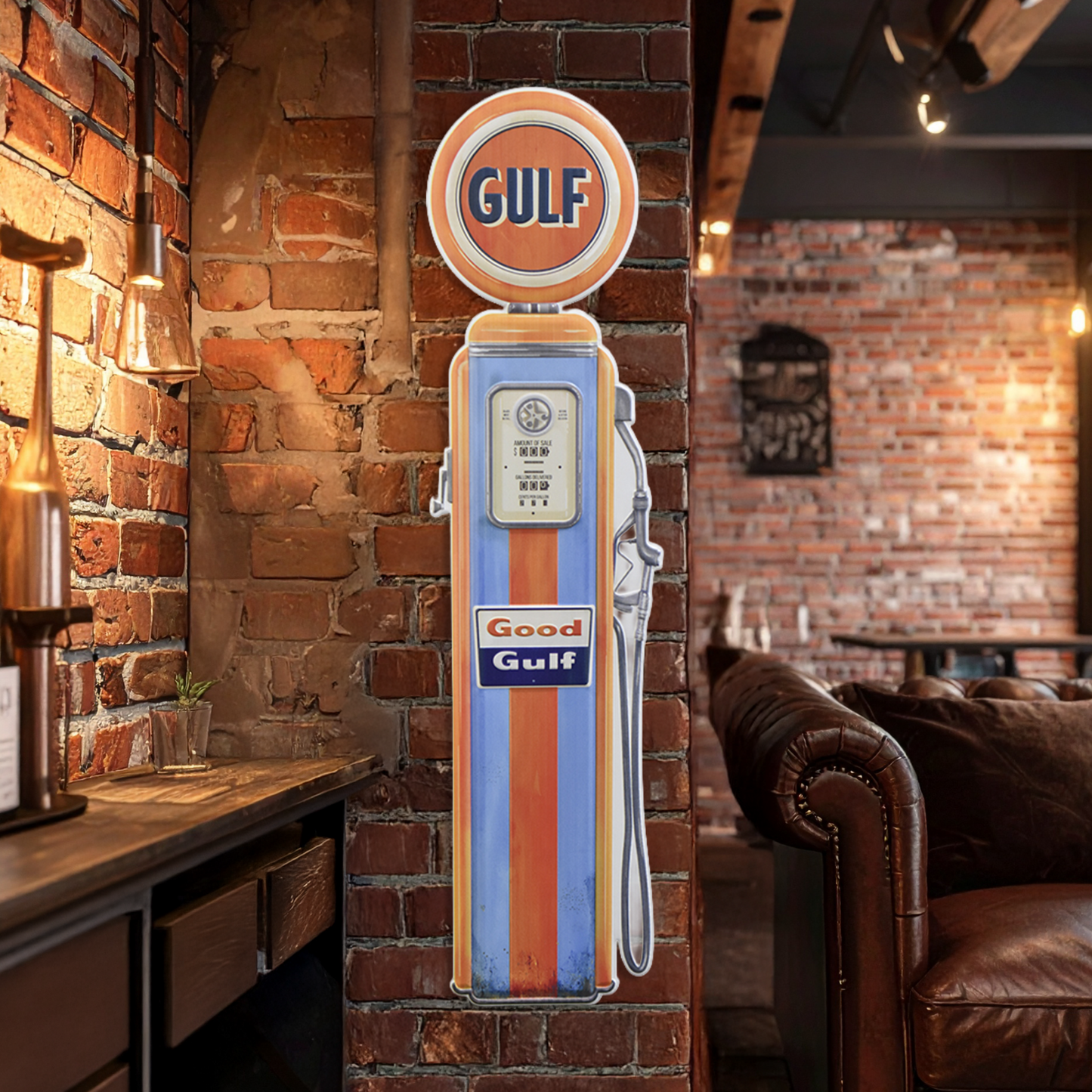 Gulf Oil Vintage Gas Pump Metal Sign - Retro Garage Decor