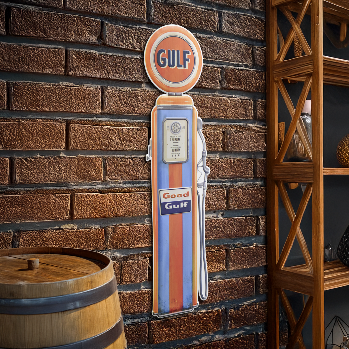 Gulf Oil Vintage Gas Pump Metal Sign - Retro Garage Decor