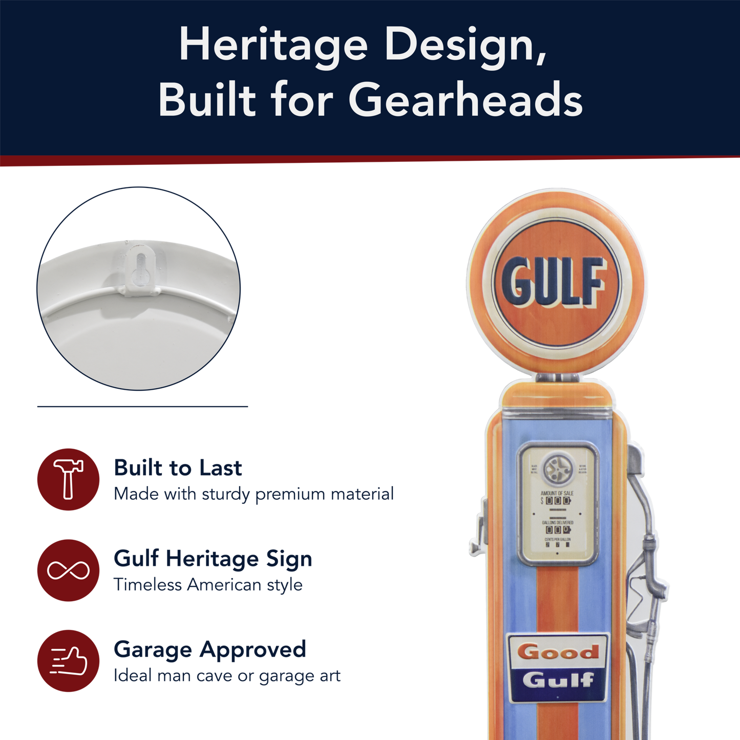 Gulf Oil Vintage Gas Pump Metal Sign - Retro Garage Decor