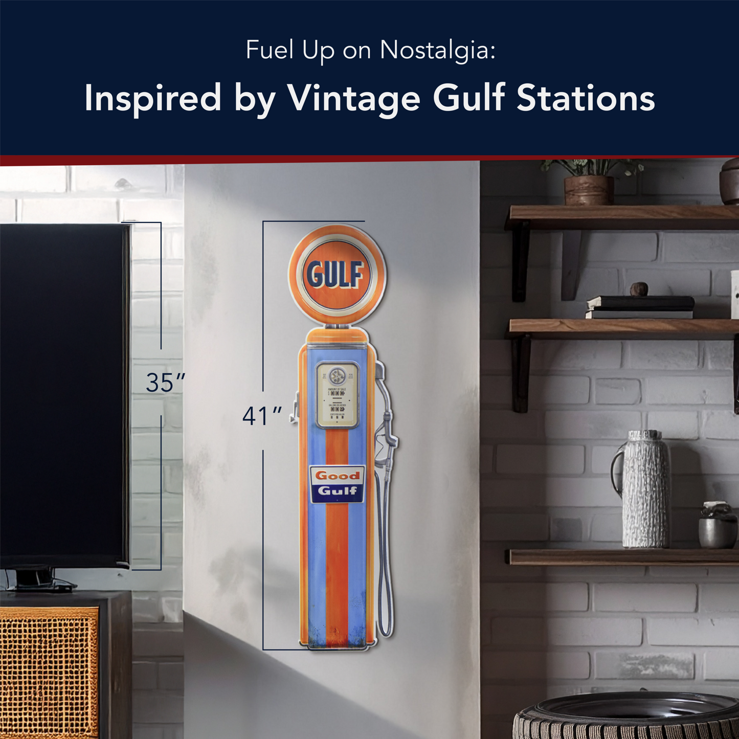 Gulf Oil Vintage Gas Pump Metal Sign - Retro Garage Decor