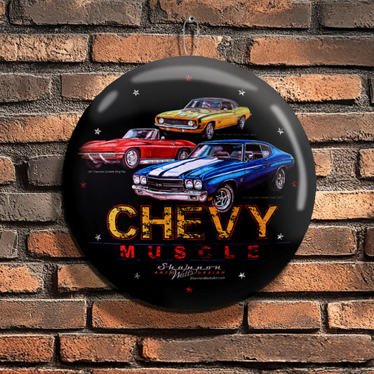 Chevy Muscle Cars Metal Wall Art Sign 15" by Shannon Watts - Classic Car Wall Decor