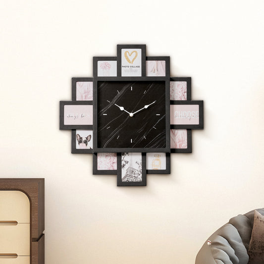 Picture Frame Collage Wall Clock 12 Photo Display Slots Black, 20" x 20"