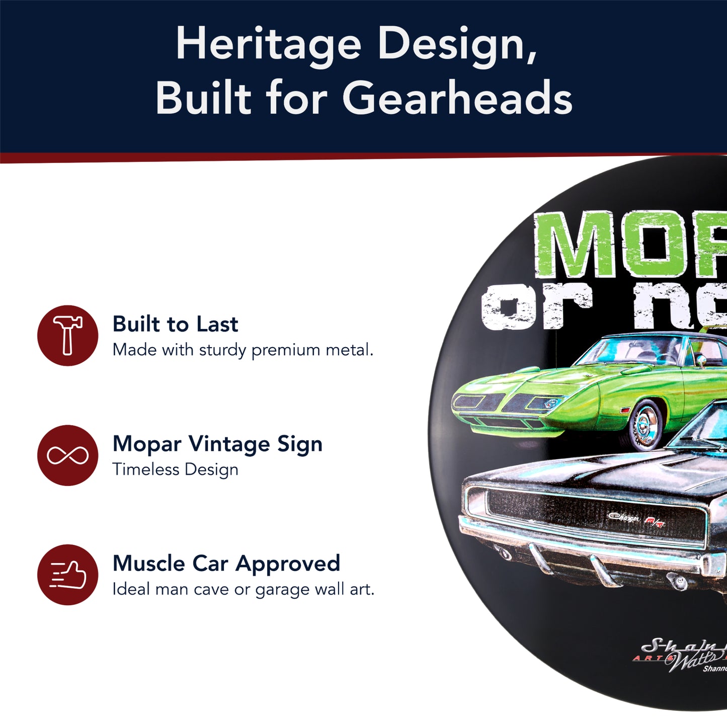 Mopar Metal Wall Art Sign 15" by Shannon Watts - Classic Car Wall Decor
