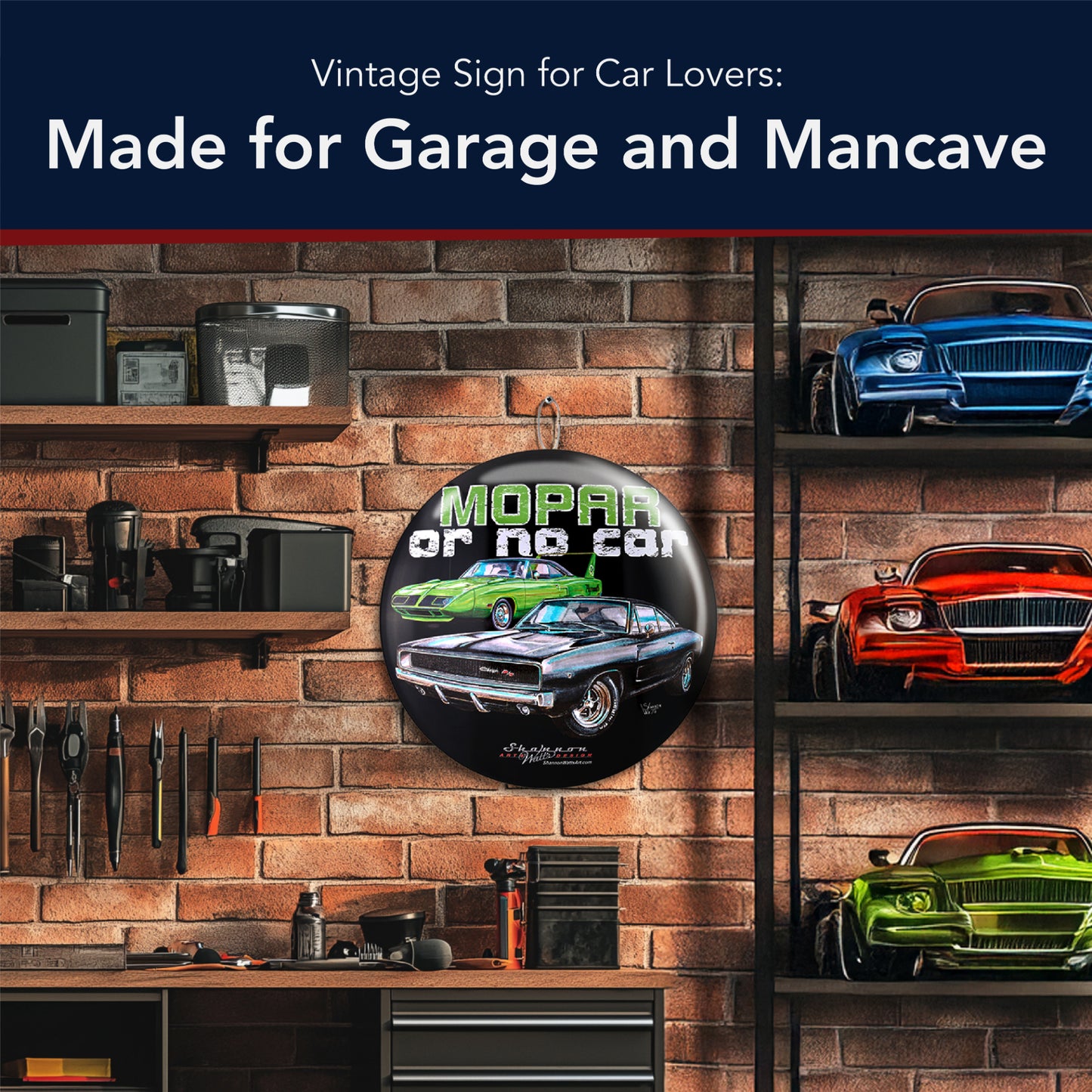 Mopar Metal Wall Art Sign 15" by Shannon Watts - Classic Car Wall Decor