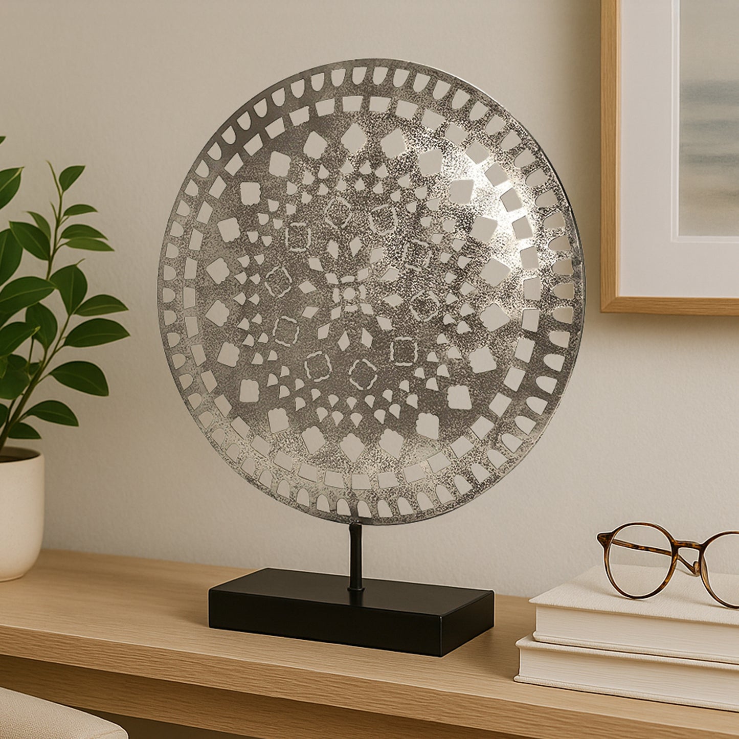 Silver Contemporary Metal Medallion Sculpture
