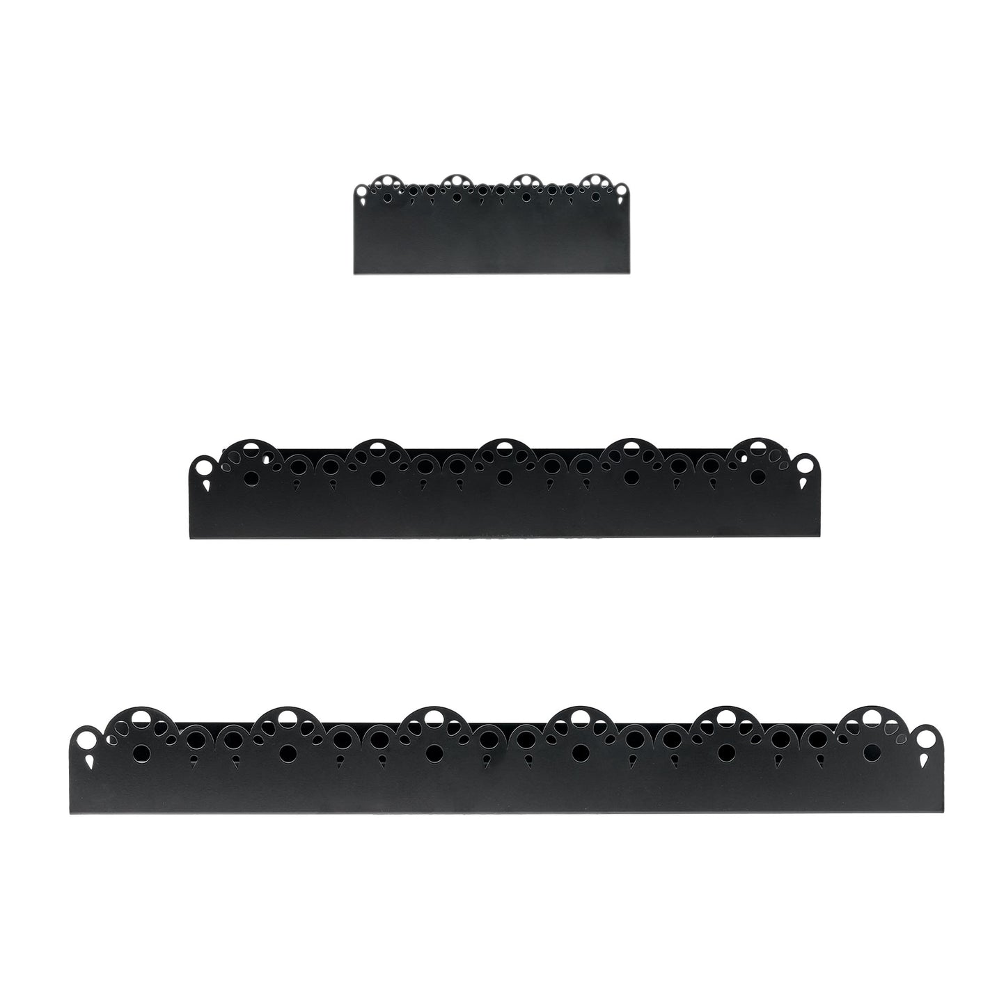 Scallop Metal Floating Shelves, 3pc Picture Ledge Set - Black