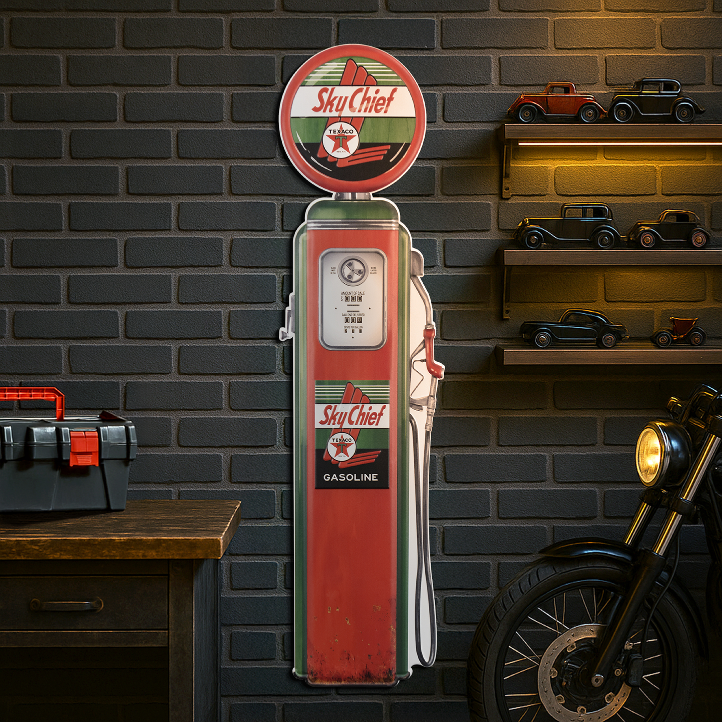 Sky Chief Oil Vintage Gas Pump Metal Sign - Retro Garage Decor