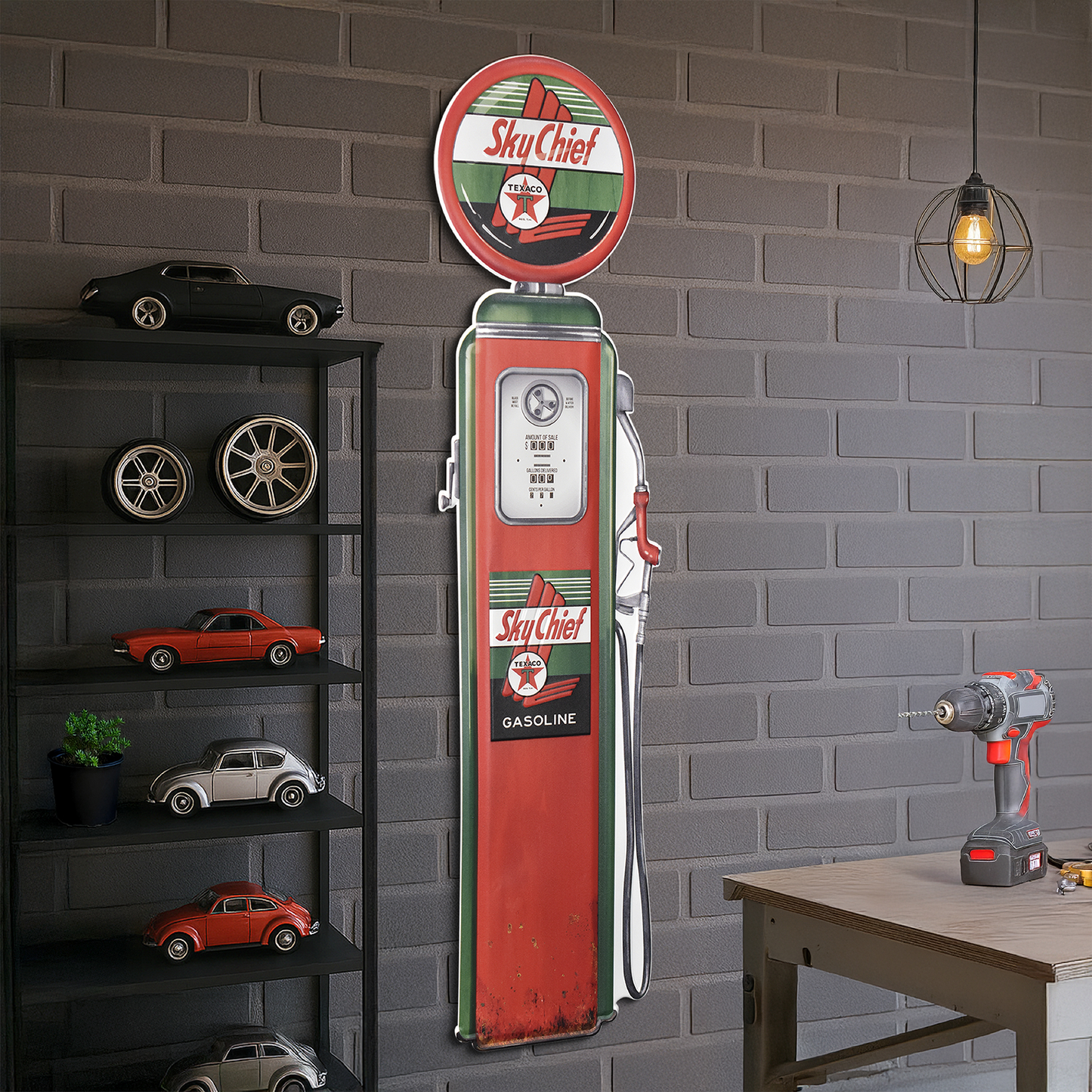 Sky Chief Oil Vintage Gas Pump Metal Sign - Retro Garage Decor