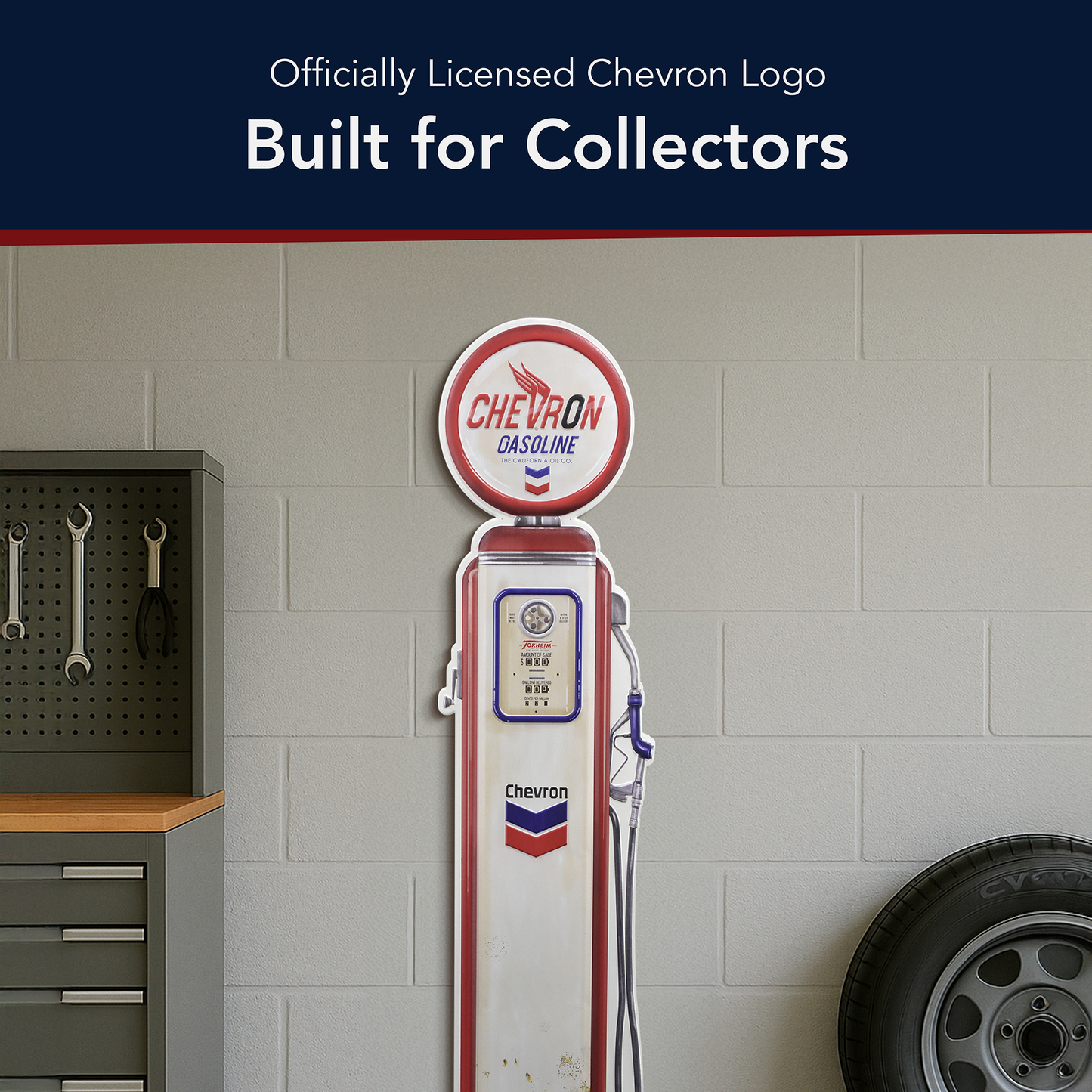 Chevron Oil Vintage Gas Pump Metal Sign - Retro Garage Decor