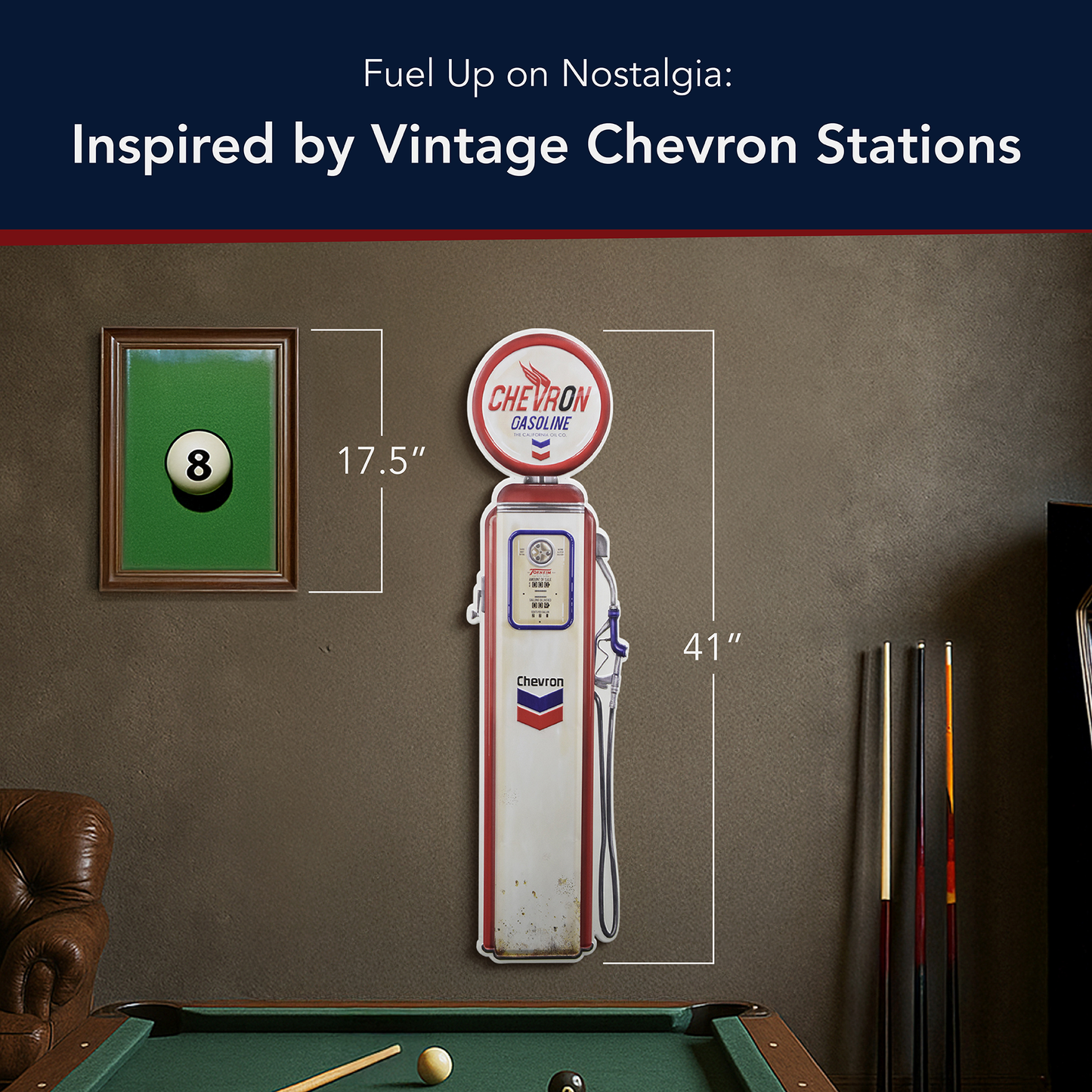 Chevron Oil Vintage Gas Pump Metal Sign - Retro Garage Decor